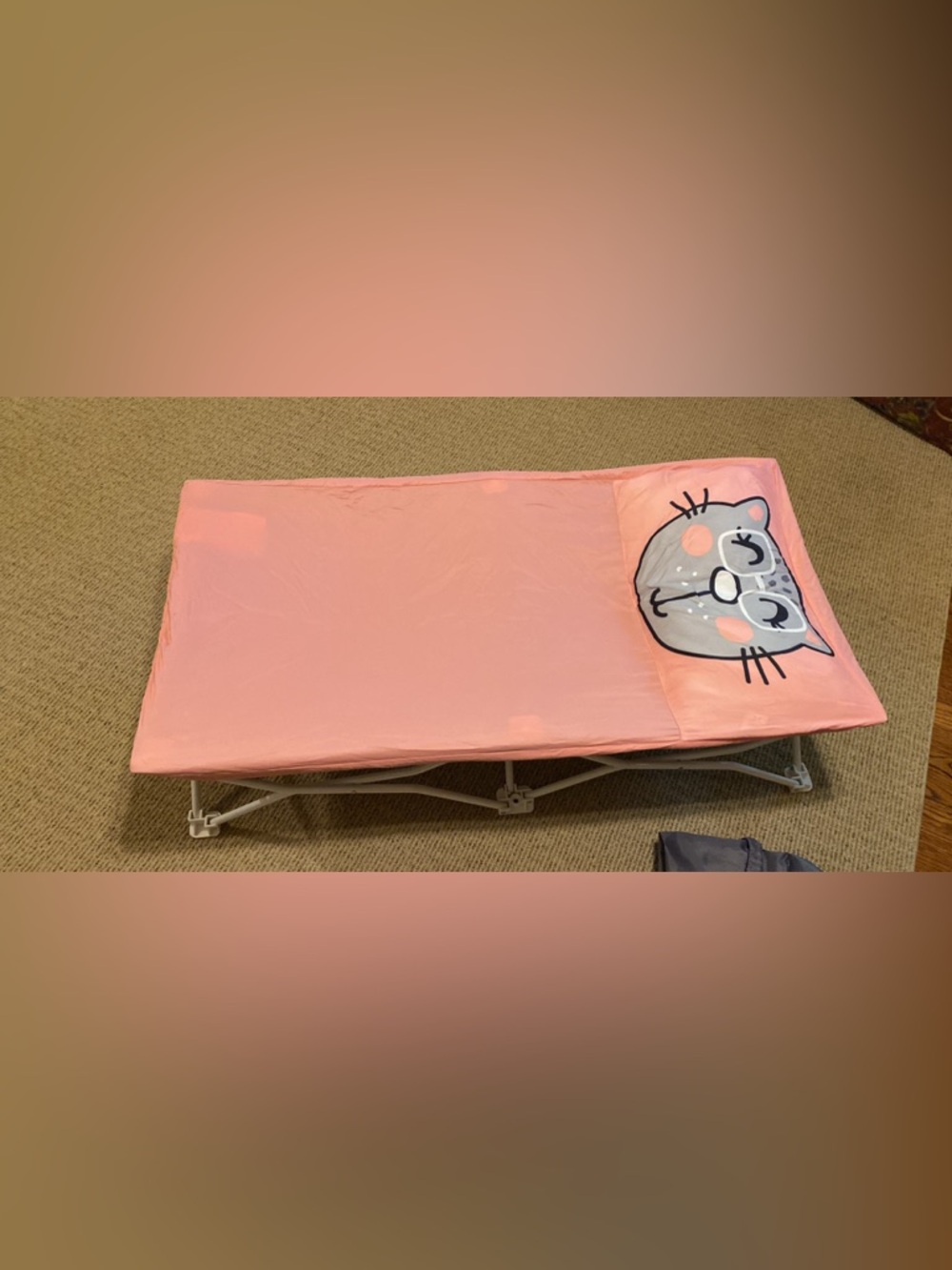 Pink Kids Folding Cot with Cat Face